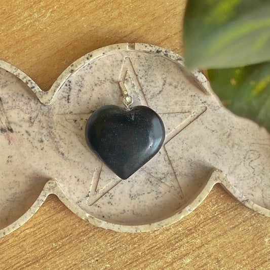 Black Obsidian Heart Pendant With Cord Crystal & Stones