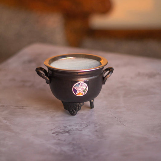 Pentacle Print Metal Cauldron With Lid Altarware | Altar