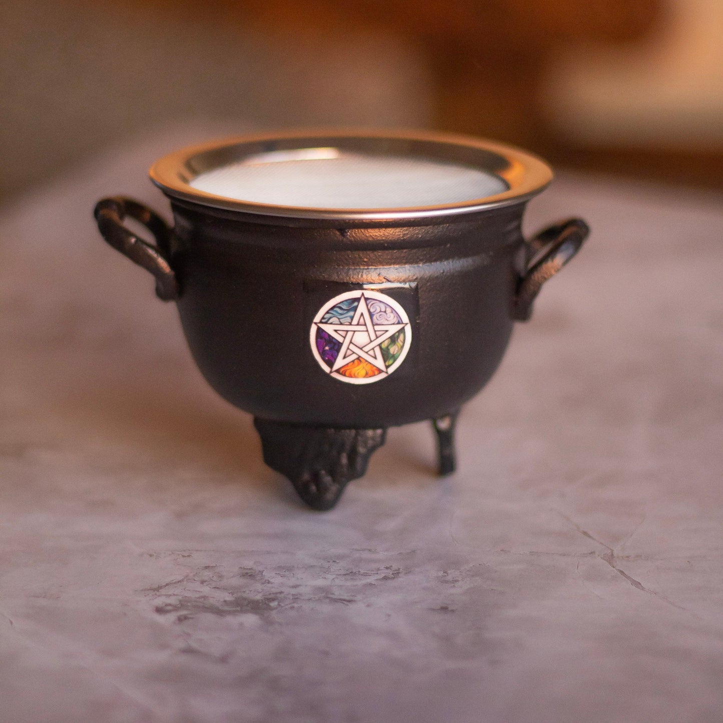 Pentacle Print Metal Cauldron With Lid Altarware | Altar