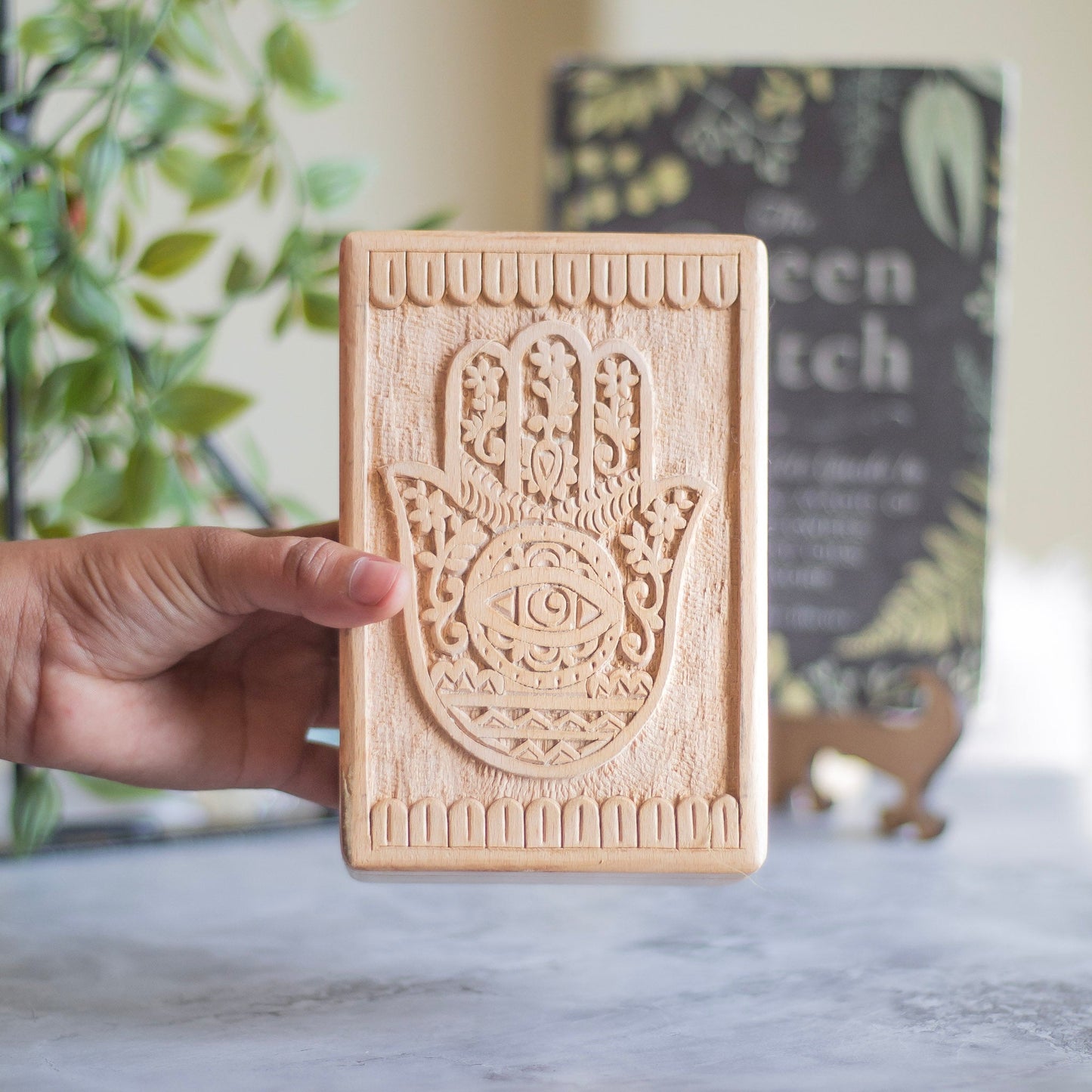Hamsa Carved Wooden Box Altarware | Altar