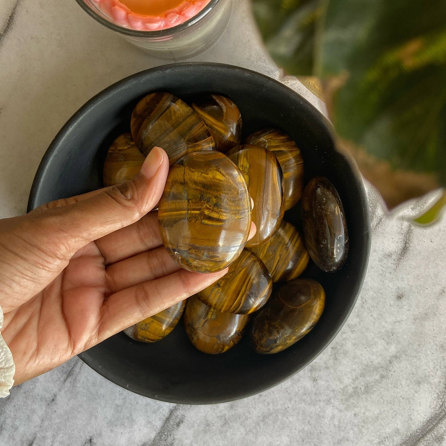 Tigers Eye Palm Stone | Promotes Wealth & Protection Against Negative Crystal Stones