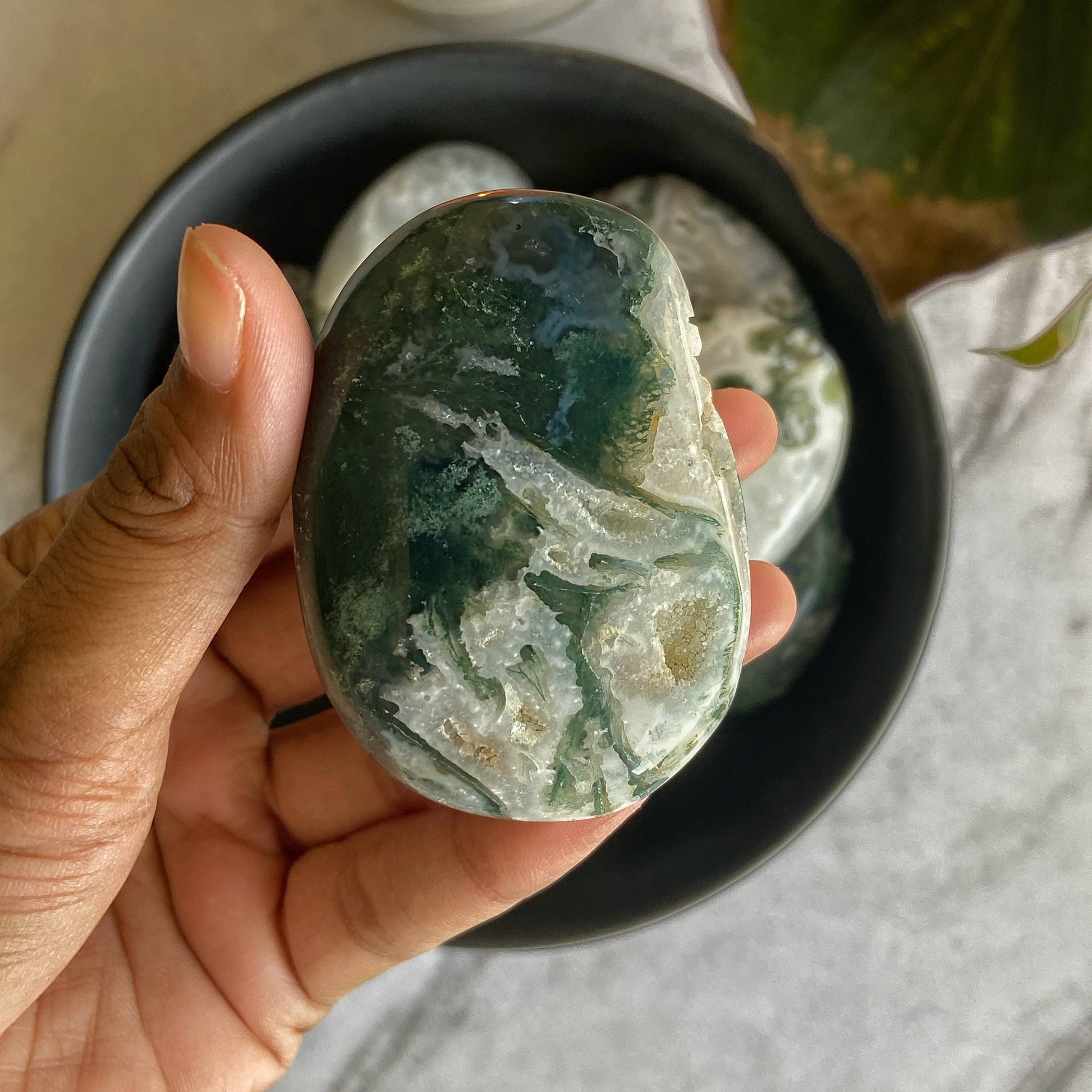 Moss Agate Palm Stone | Promotes Wealth And Business Growth Crystal & Stones