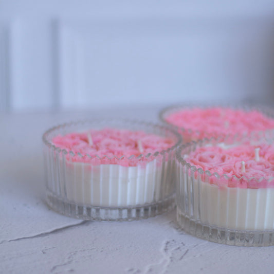 Pink Rose bouquet Soy Scented Candle with Lid set of 3 | candy jar