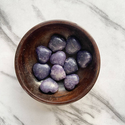 Lepidolite Mini Hearts | Clear Blockages Of Heart Chakra & Third Eye Crystal Stones