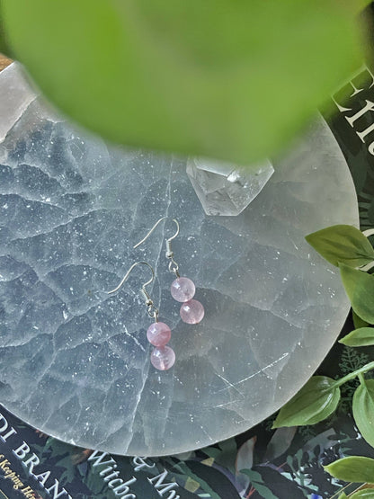 Rose Quartz Bead Earring Crystal & Stones