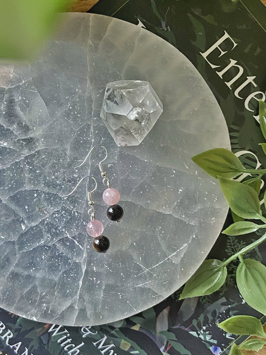 Rose Quartz + Tigers Eye Bead Earring Crystal & Stones