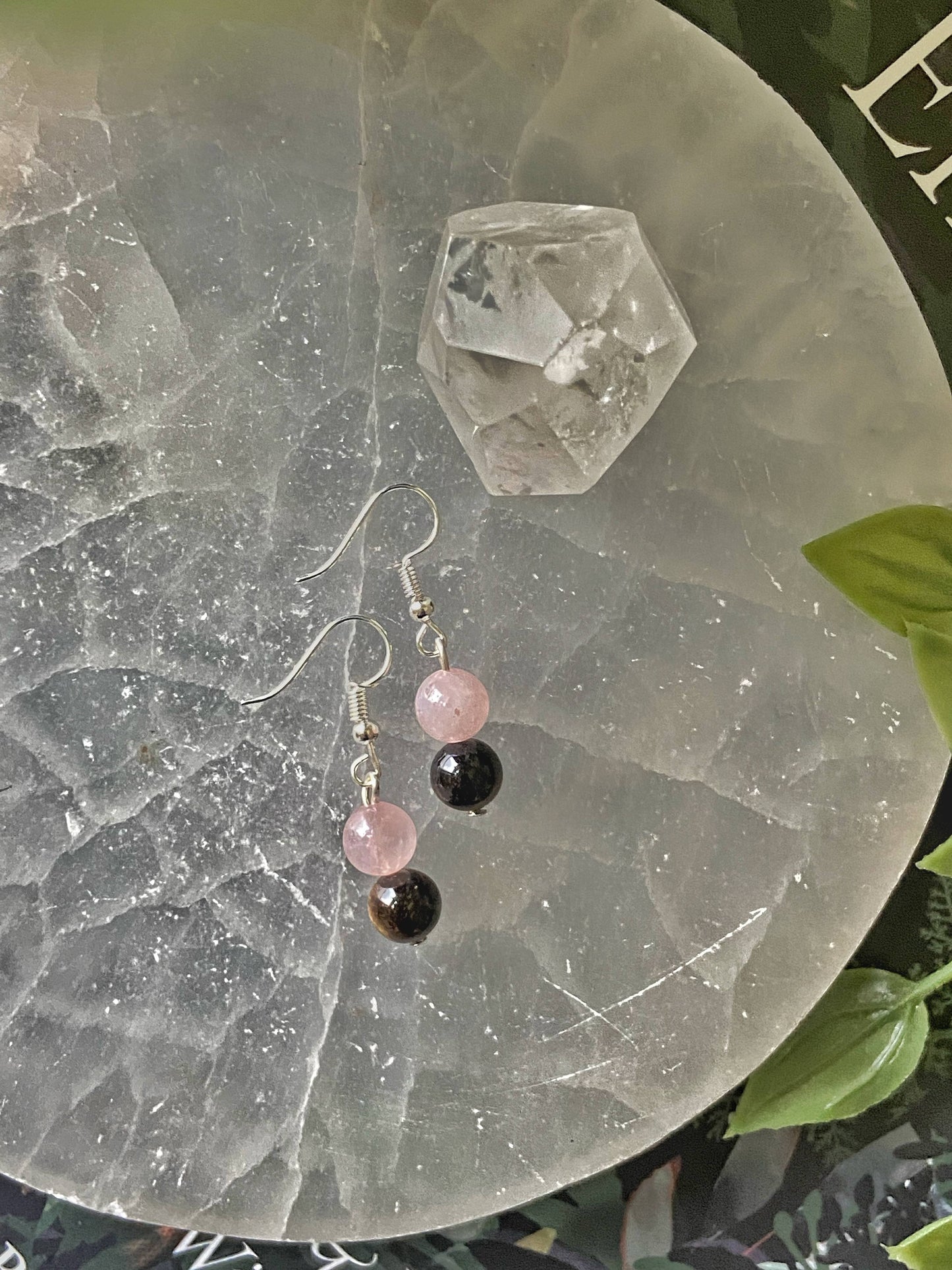 Rose Quartz + Tigers Eye Bead Earring Crystal & Stones
