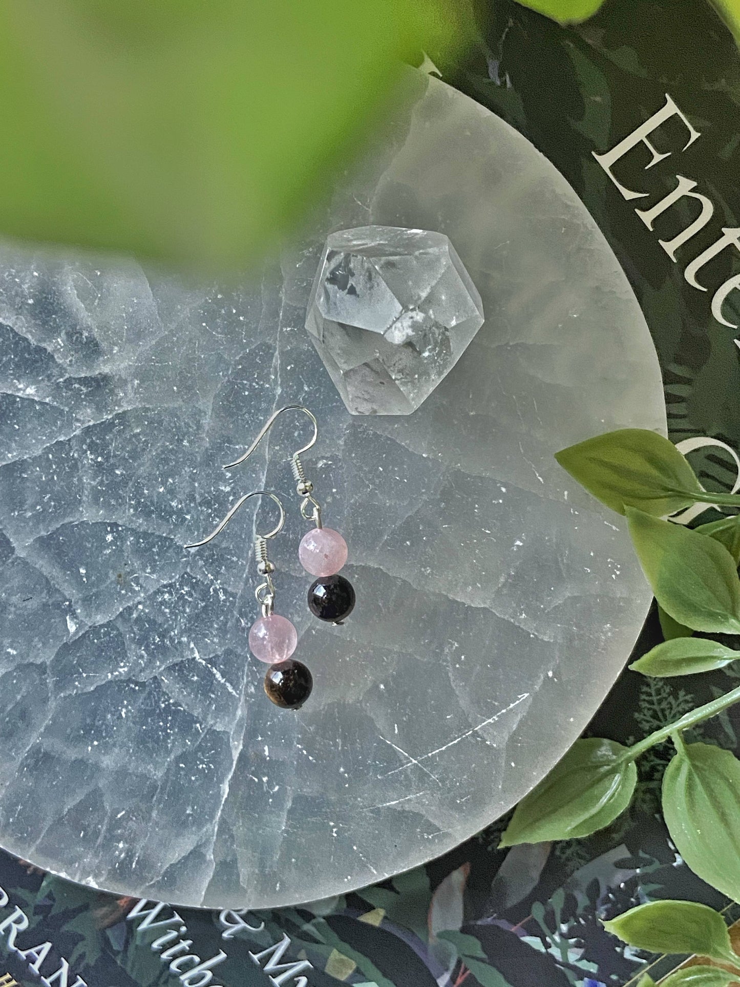 Rose Quartz + Tigers Eye Bead Earring Crystal & Stones