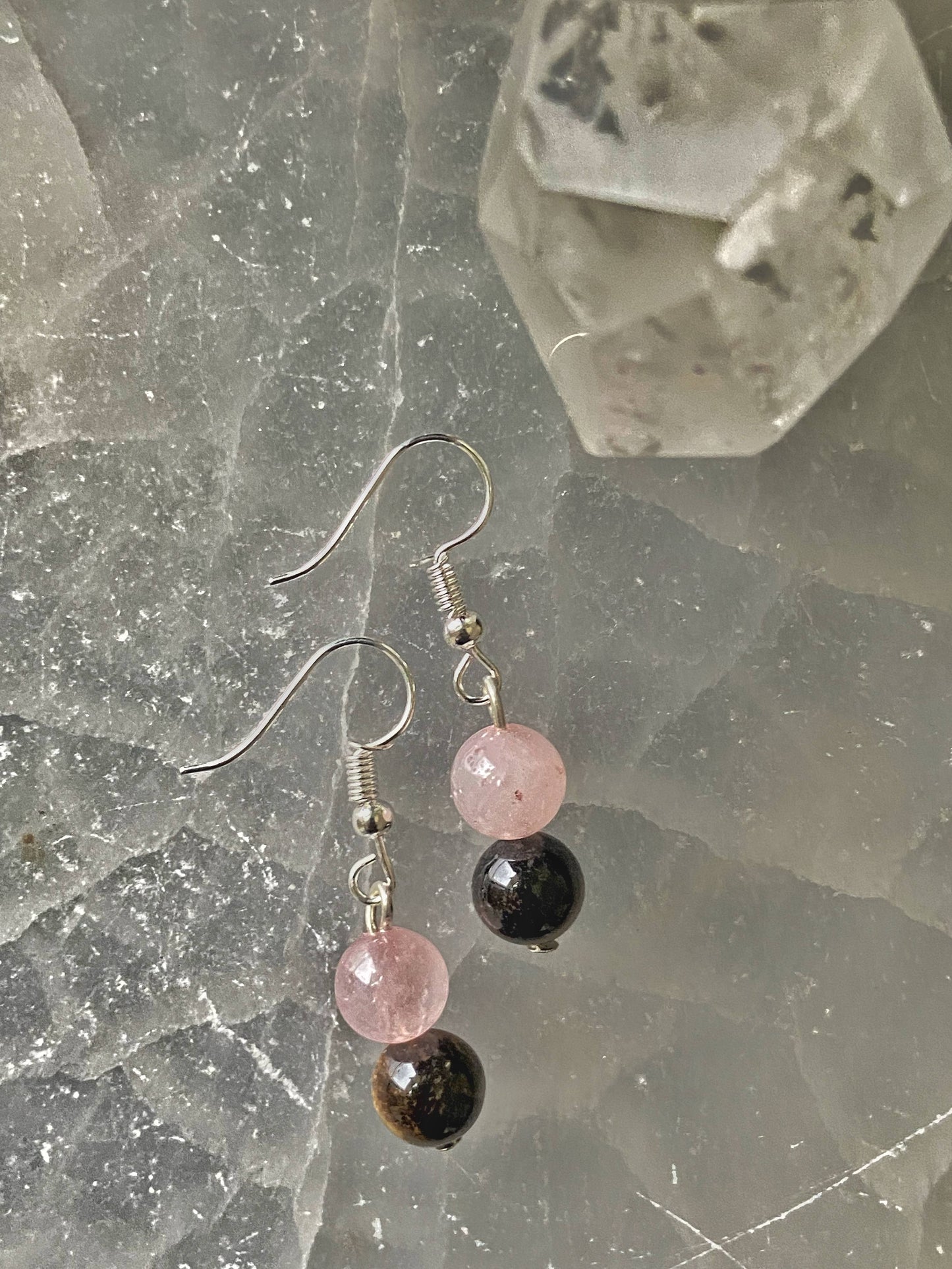 Rose Quartz + Tigers Eye Bead Earring Crystal & Stones