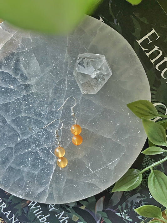 Orange Carnelian Bead Earring Crystal & Stones