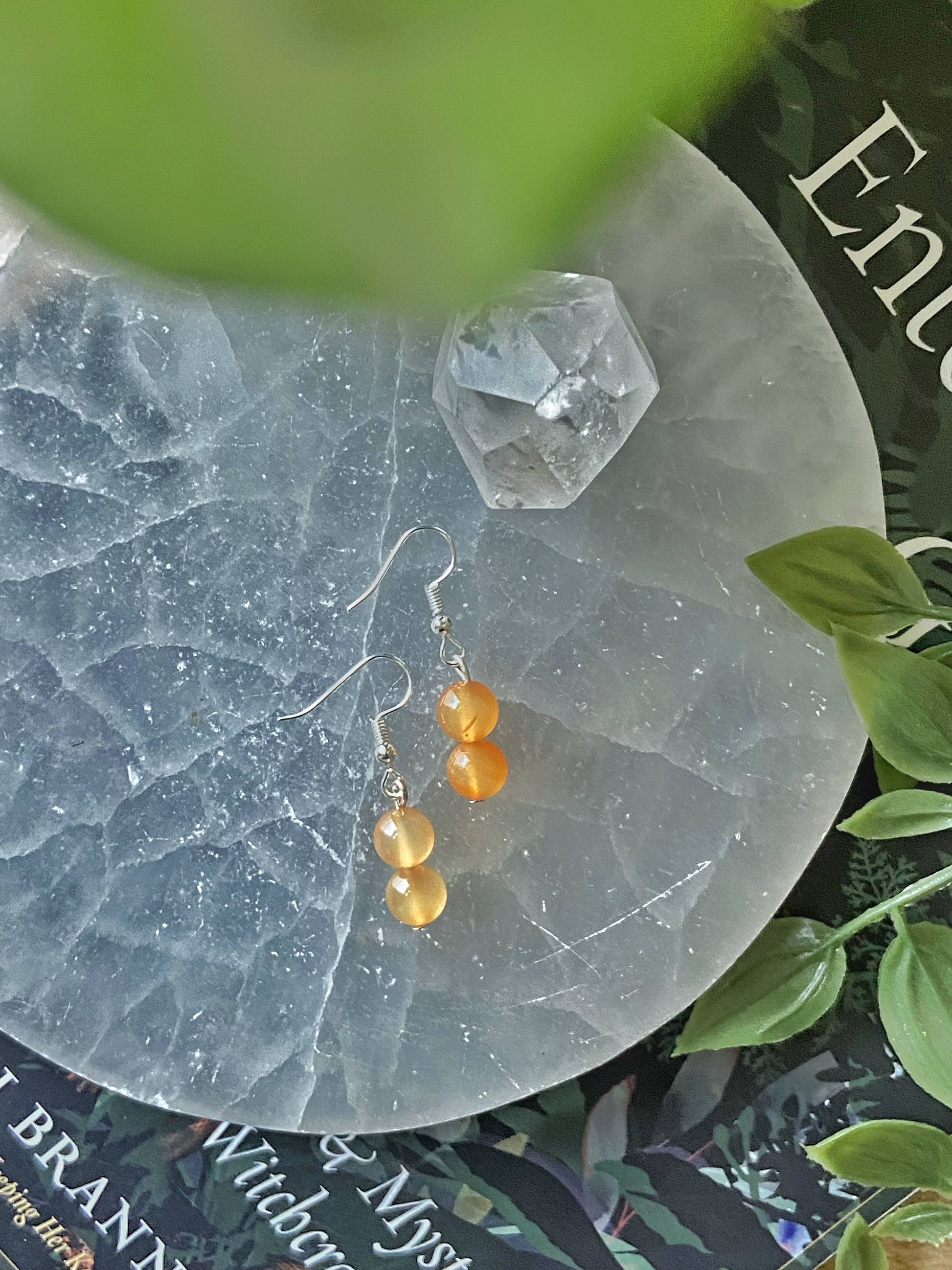 Orange Carnelian Bead Earring Crystal & Stones