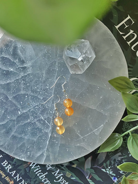 Orange Carnelian Bead Earring Crystal & Stones