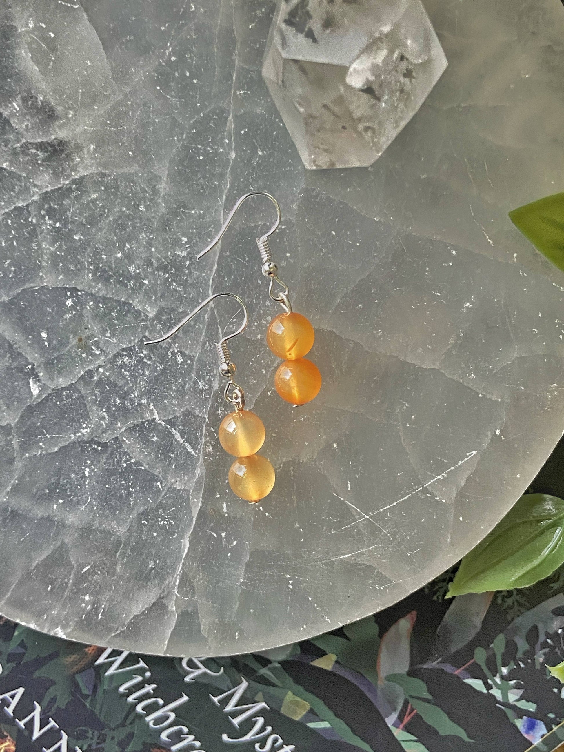 Orange Carnelian Bead Earring Crystal & Stones