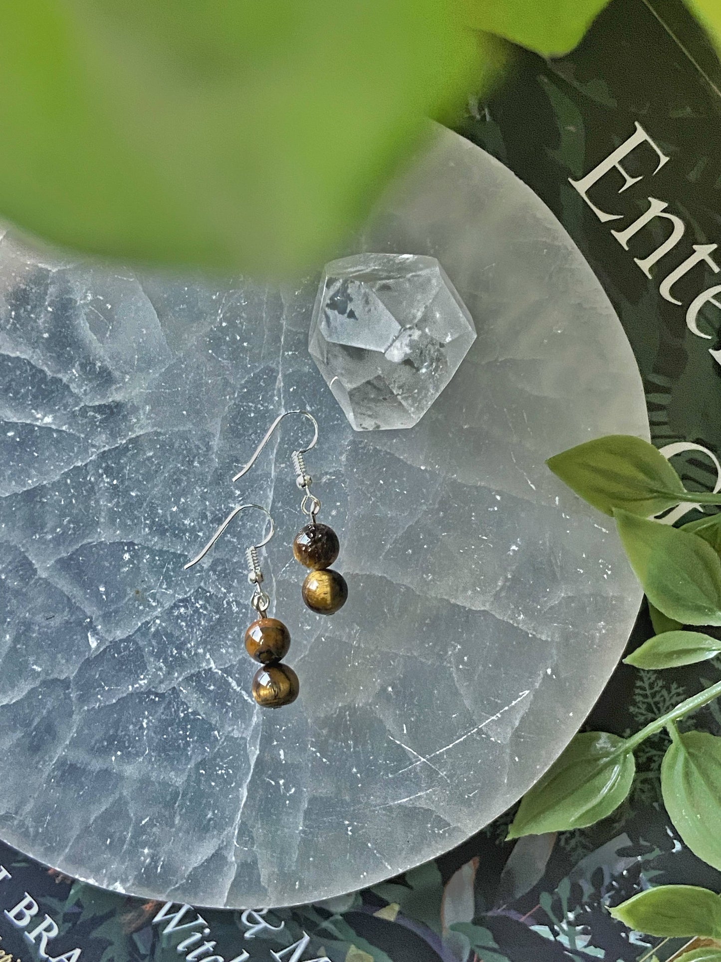 Tigers Eye Bead Earring Crystal & Stones