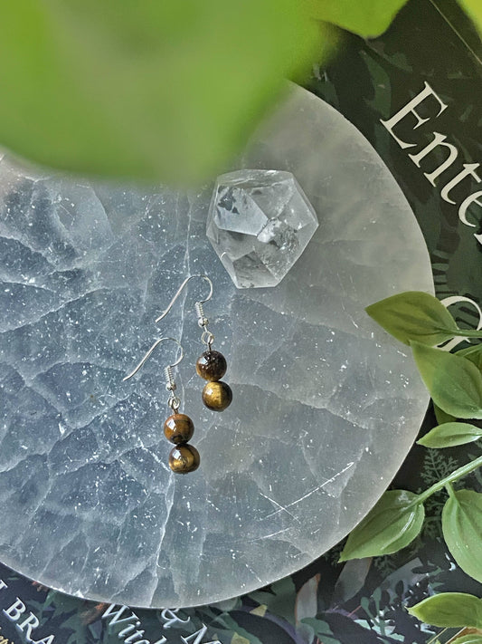 Tigers Eye Bead Earring Crystal & Stones