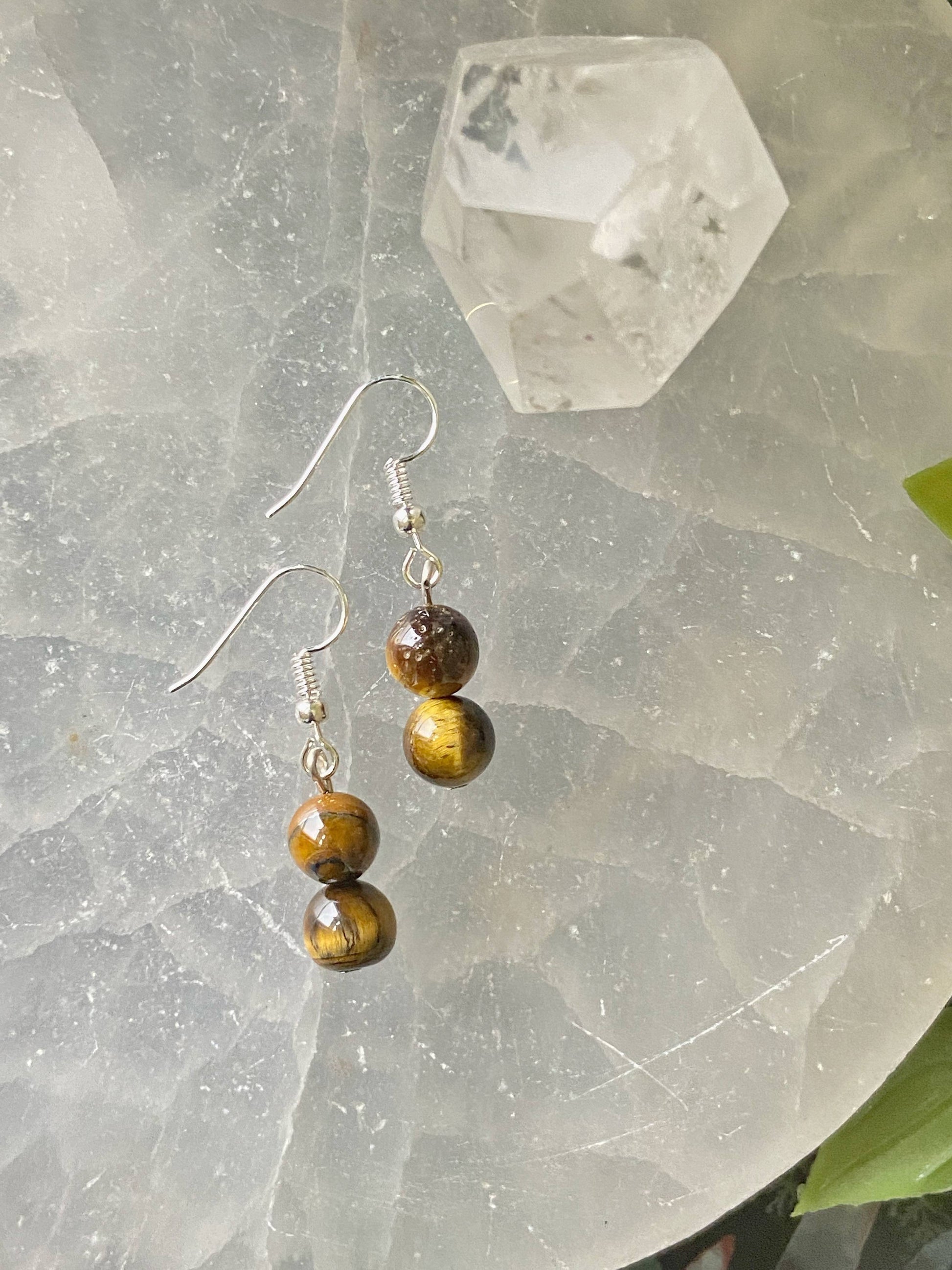 Tigers Eye Bead Earring Crystal & Stones