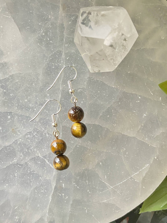Tigers Eye Bead Earring Crystal & Stones