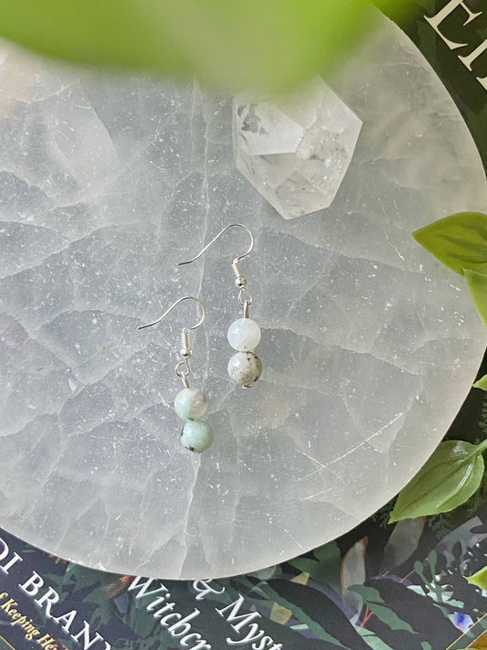 Rainbow Moonstone Bead Earring Crystal & Stones