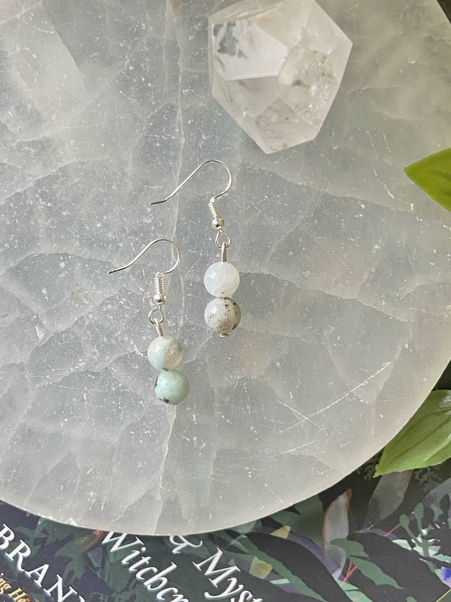Rainbow Moonstone Bead Earring Crystal & Stones