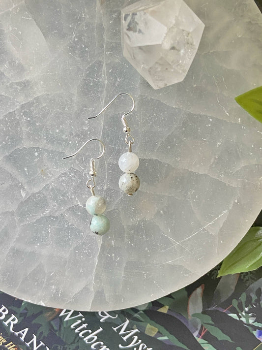 Rainbow Moonstone Bead Earring Crystal & Stones