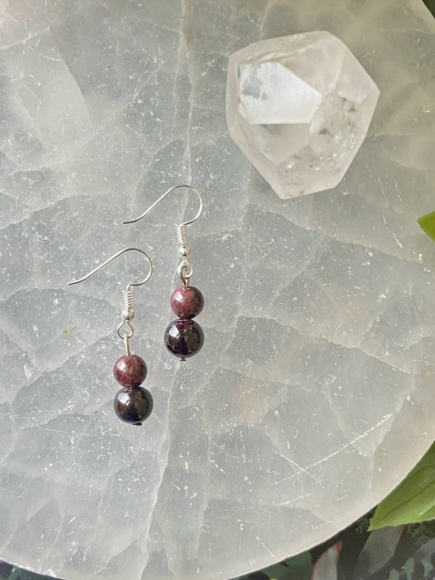 Garnet Bead Earring Crystal & Stones