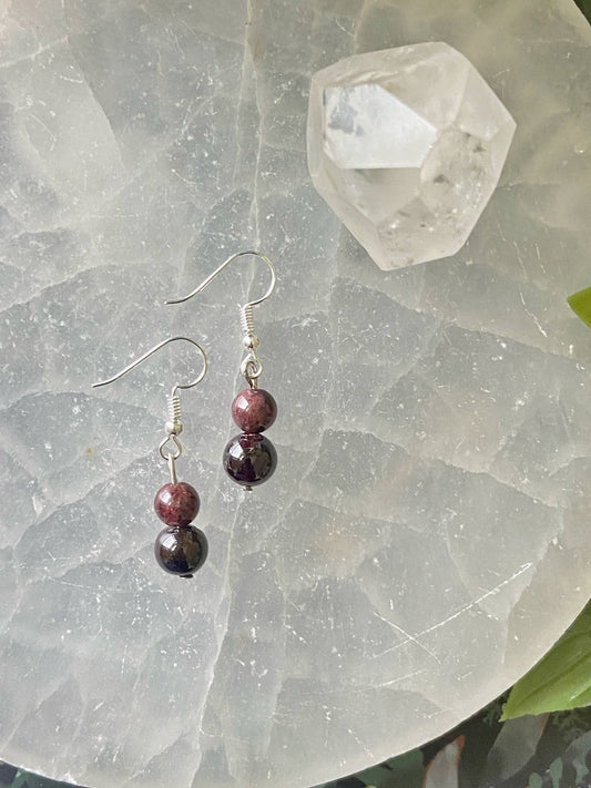 Garnet Bead Earring Crystal & Stones
