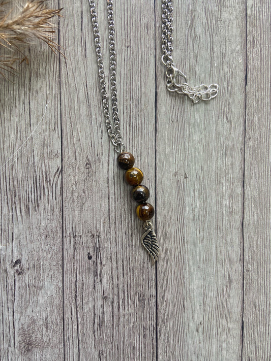 Tigers Eye Bead Necklace With Random Charm Crystal Jewellery