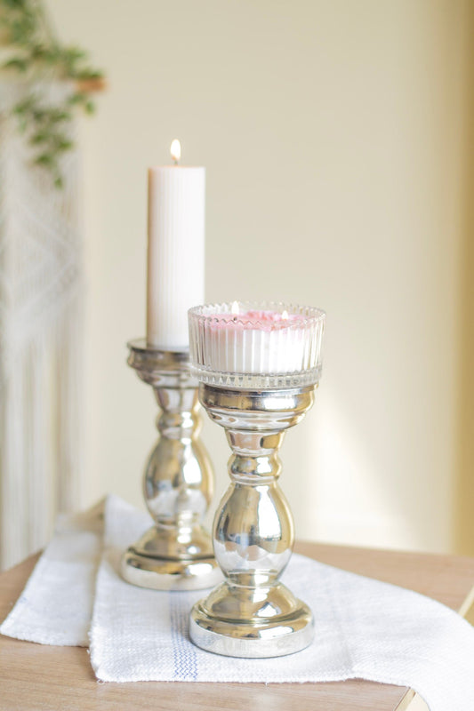 Silver Finish Glass Candle Holder