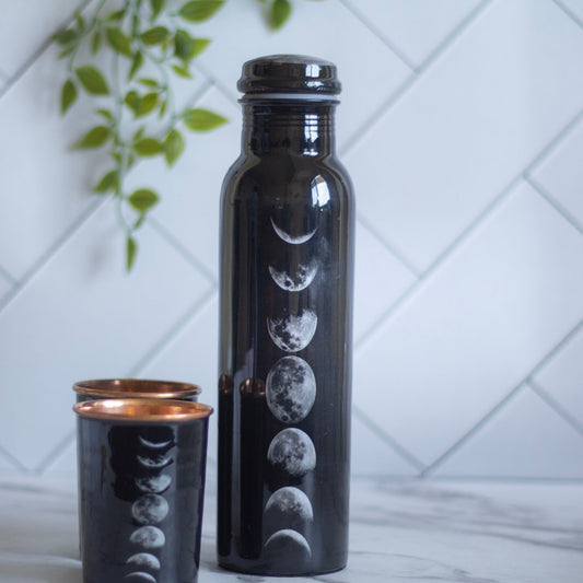 Moonphase Black Copper Bottle With 2 Glass Altarware | Altar