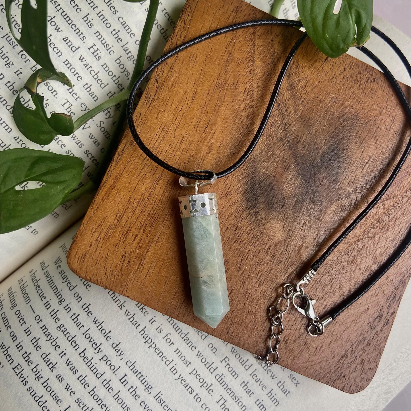 Amazonite Pencil Pendant With Leather Cord | Money Wealth & Success Crystal Stones