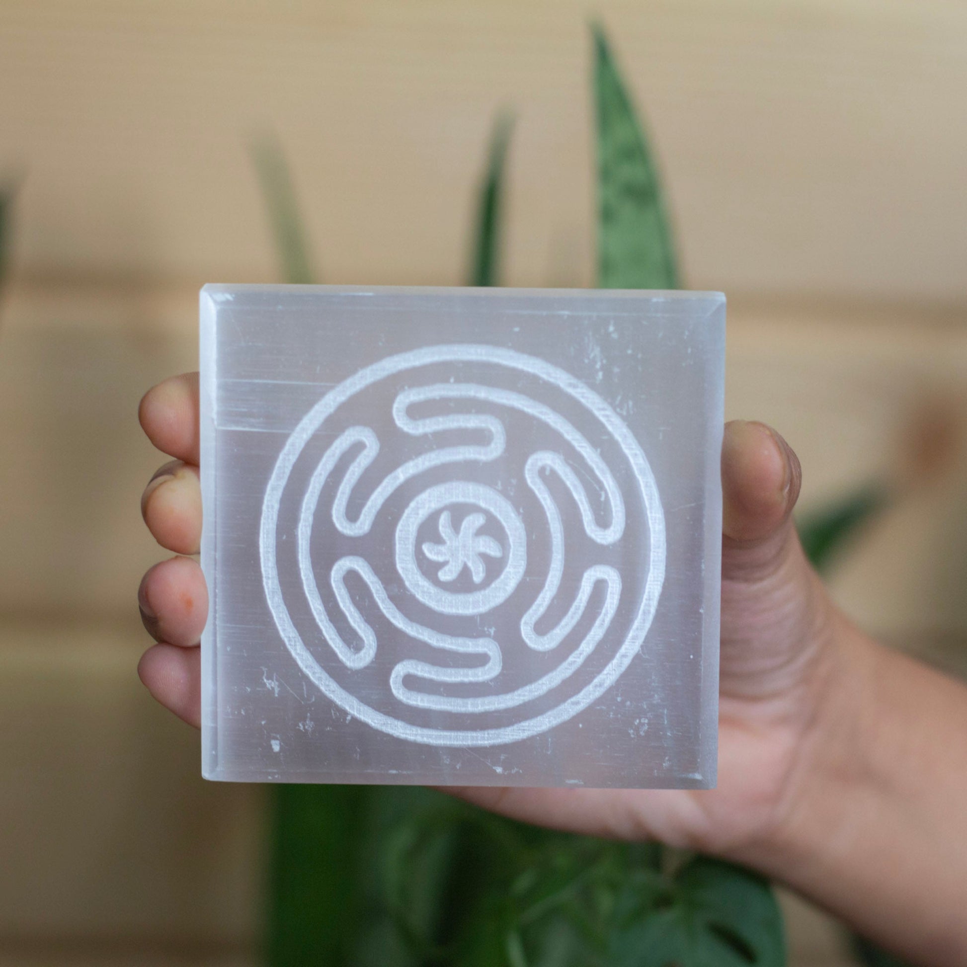 Hecate Circle Carved Selenite Plate Crystal & Stones