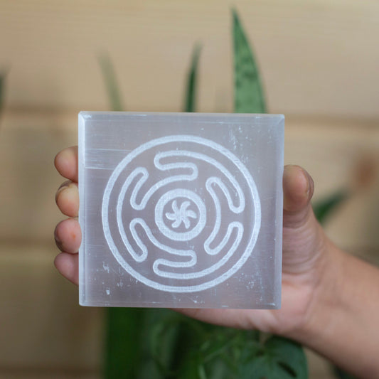 Hecate Circle Carved Selenite Plate Crystal & Stones