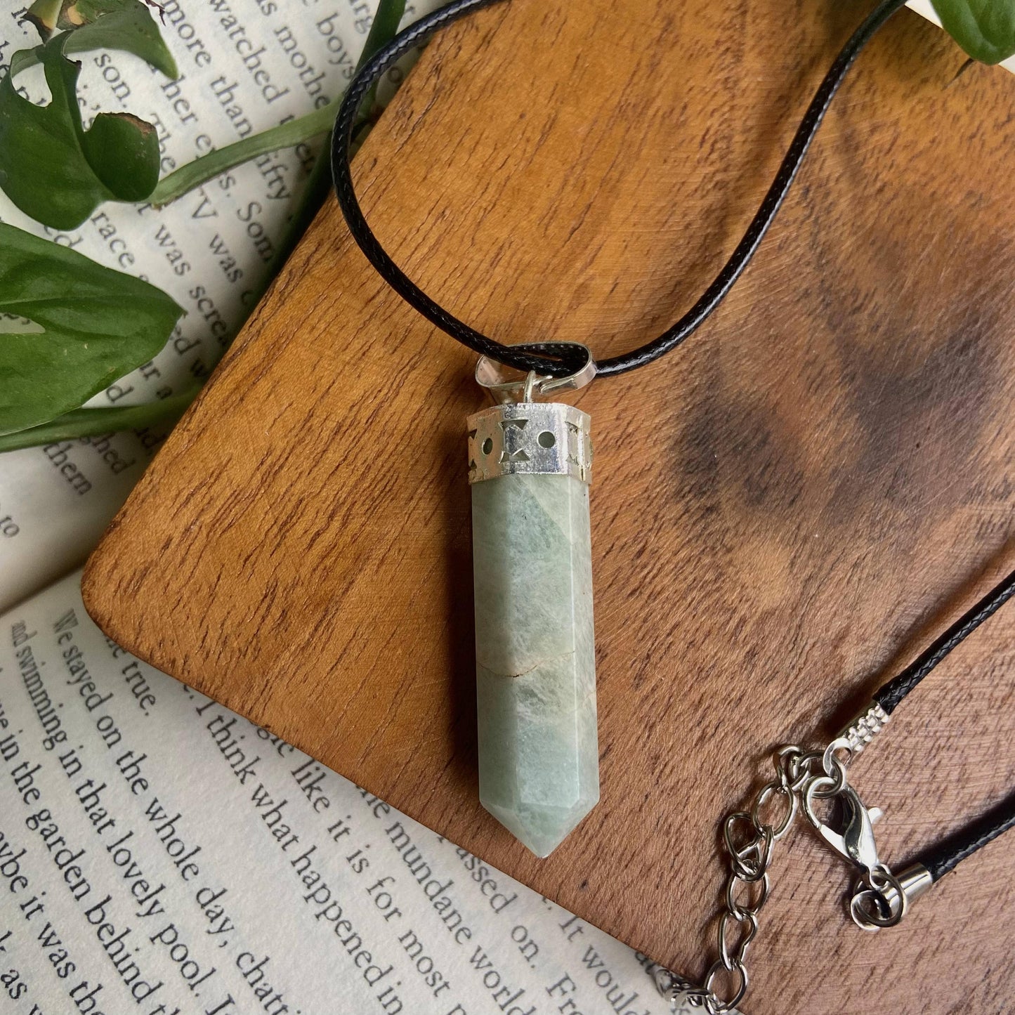 Amazonite Pencil Pendant With Leather Cord | Money Wealth & Success Crystal Stones