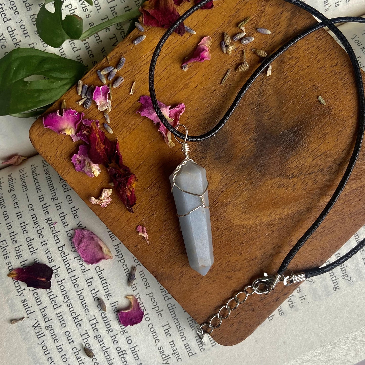 Angelite Point Pendant With Leather Cord | Stone To Connect Spirit Guides Crystal & Stones