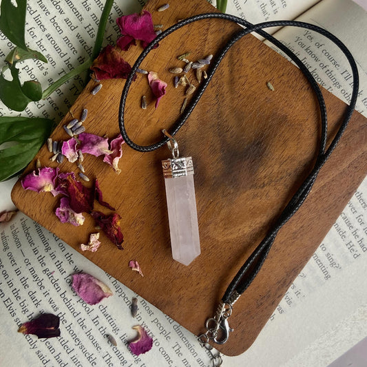 Rose Quartz Pencil Pendant With Leather Cord | Stone Of Love & Self Crystal Stones