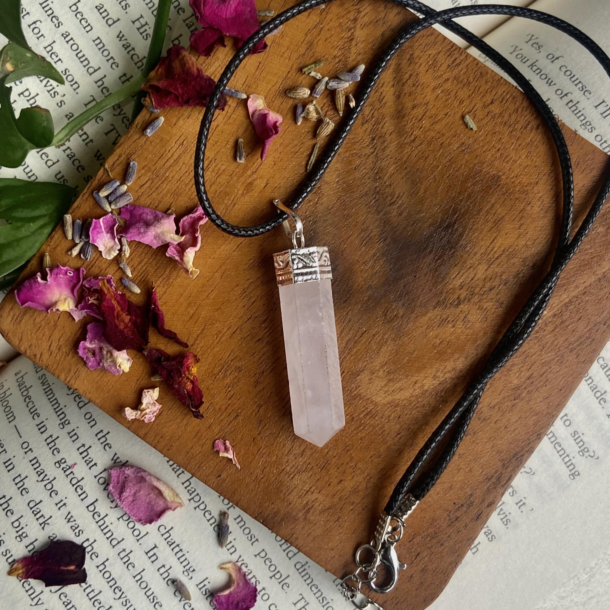 Rose Quartz Pencil Pendant With Leather Cord | Stone Of Love & Self Crystal Stones