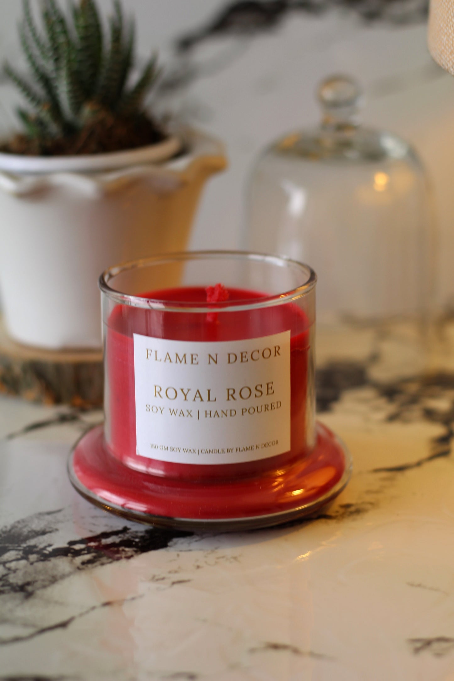 Bell Jar Candle With Glass Dome | Royal Rose Soy Candle