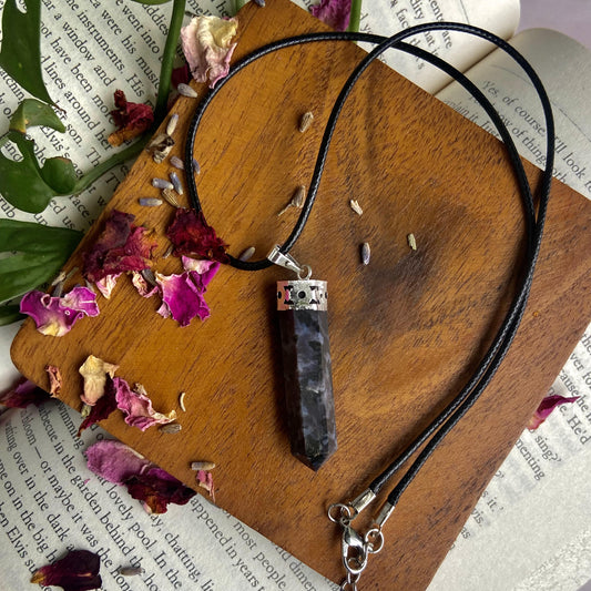 Indigo Gabbro Pencil Pendant With Leather Cord | Mystic Merlinite Enhance Spiritual And Intuitive