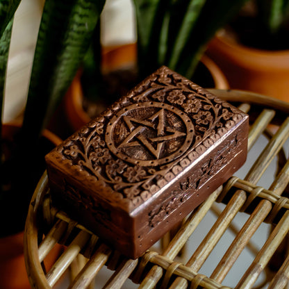 Pentacle Carved Wooden Box Altarware | Altar