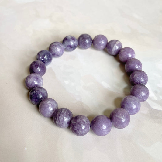 Lepidolite Bead Bracelet - 10Mm | Clear Blockages Of Heart Chakra & Third Eye Crystal Stones