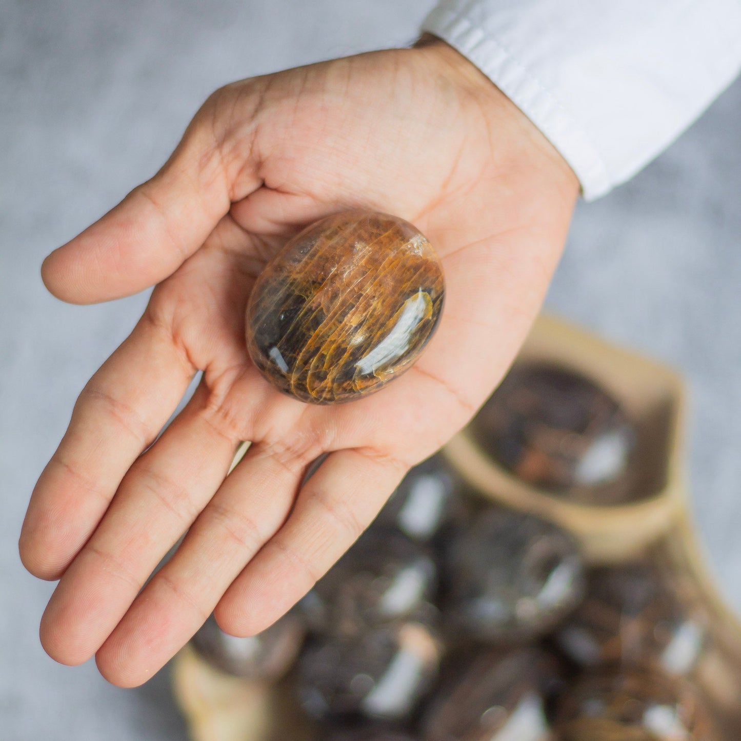 Black Moonstone Palm Stone | Grounding & Protection Crystal Stones