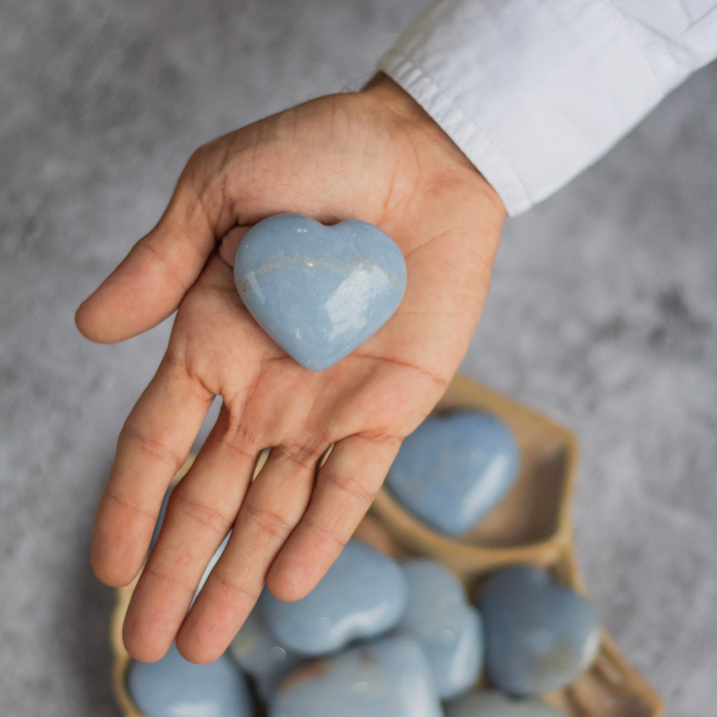 Angelite Heart - Stone To Connect With Spirit Guides Crystal & Stones