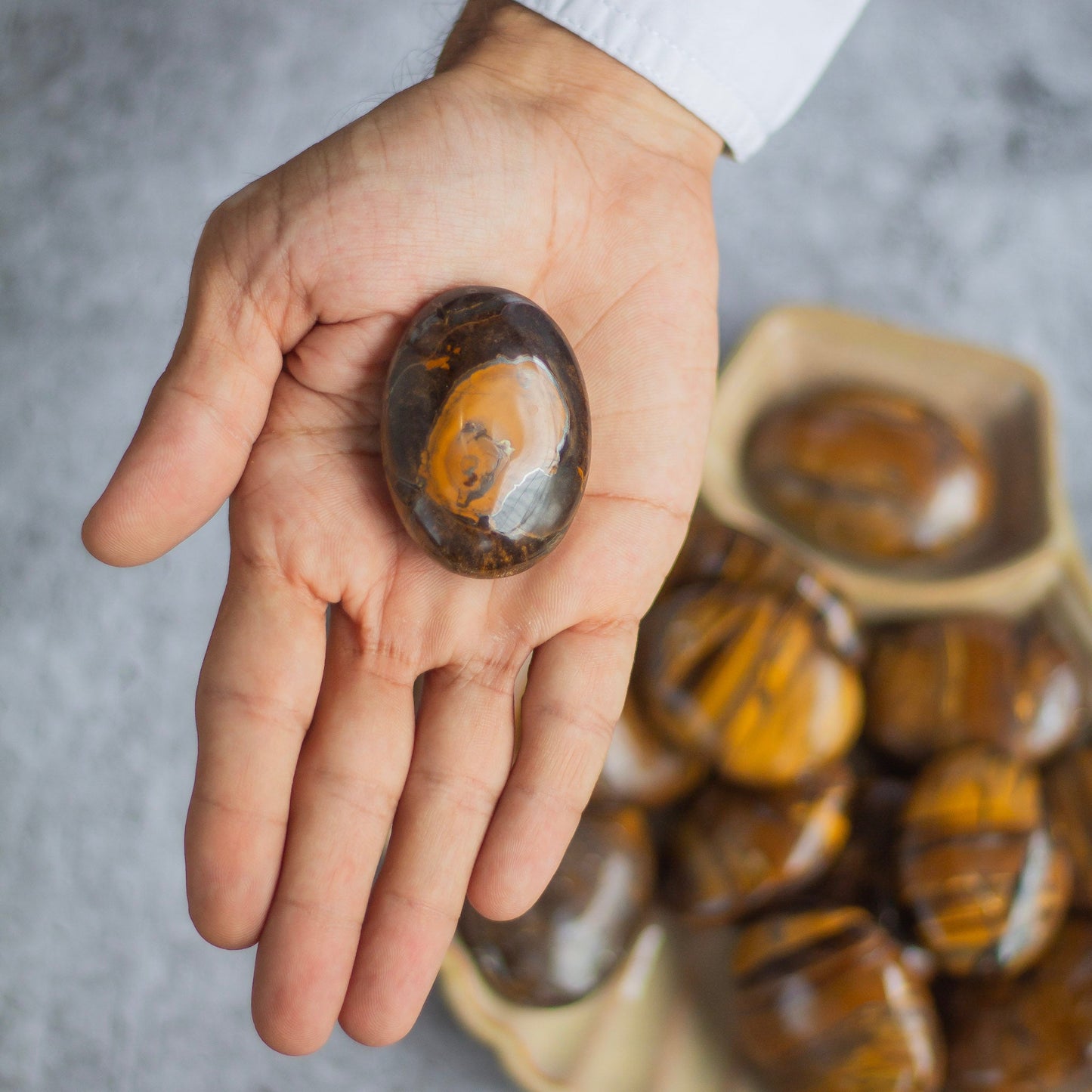 Tigers Eye Palm Stone | Promotes Wealth & Protection Against Negative Crystal Stones