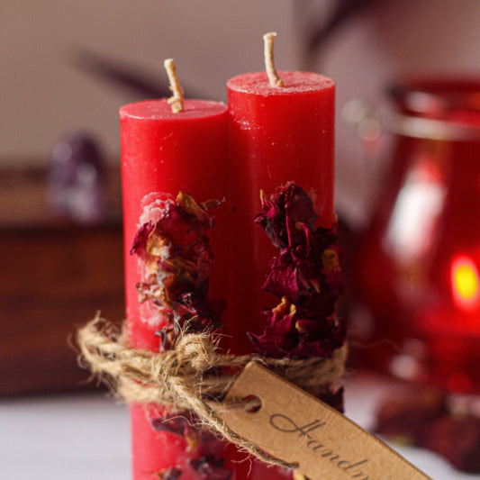 Red Candle + Rose Petals | Spell Work Herb - Set Of 2