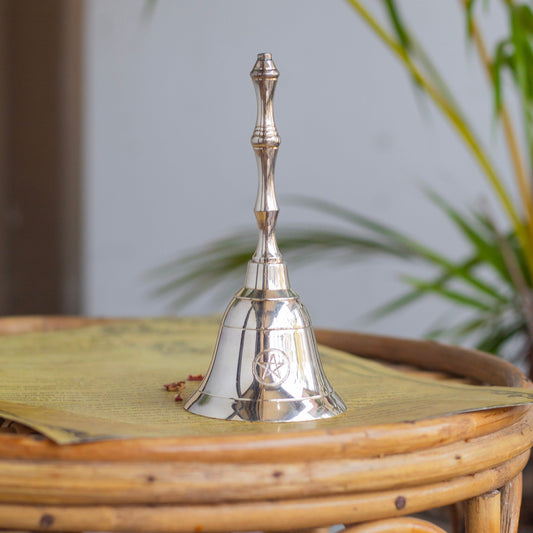 Pentacle Engraved Silver Finish Brass Bell Altarware | Altar