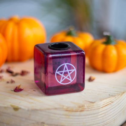 Purple Resin Pentacle Print Square Candle Holder Altarware | Altar