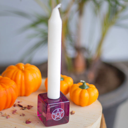 Purple Resin Pentacle Print Square Candle Holder Altarware | Altar