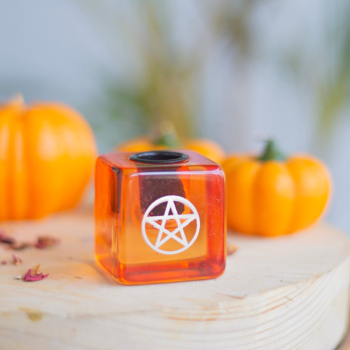 Orange Resin Pentacle Print Square Candle Holder Altarware | Altar