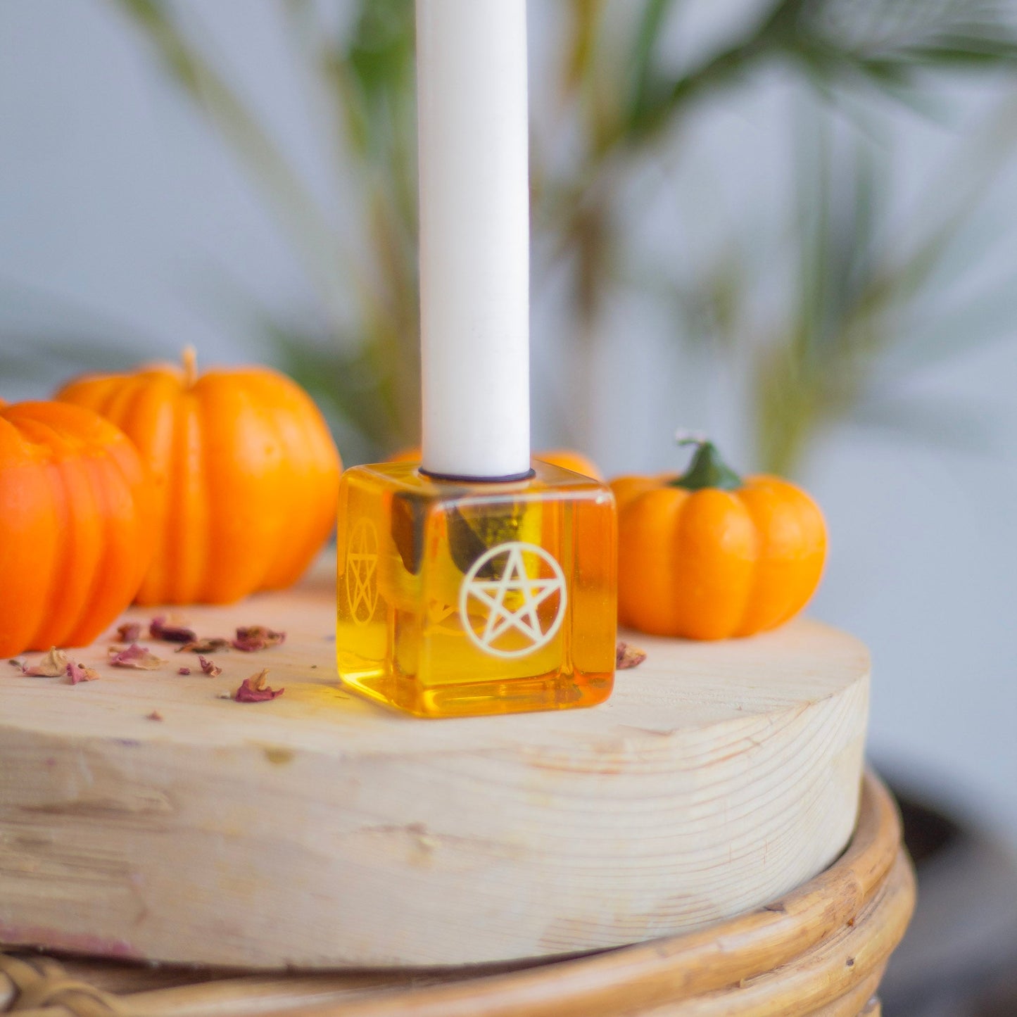 Yellow Resin Pentacle Print Square Candle Holder Altarware | Altar