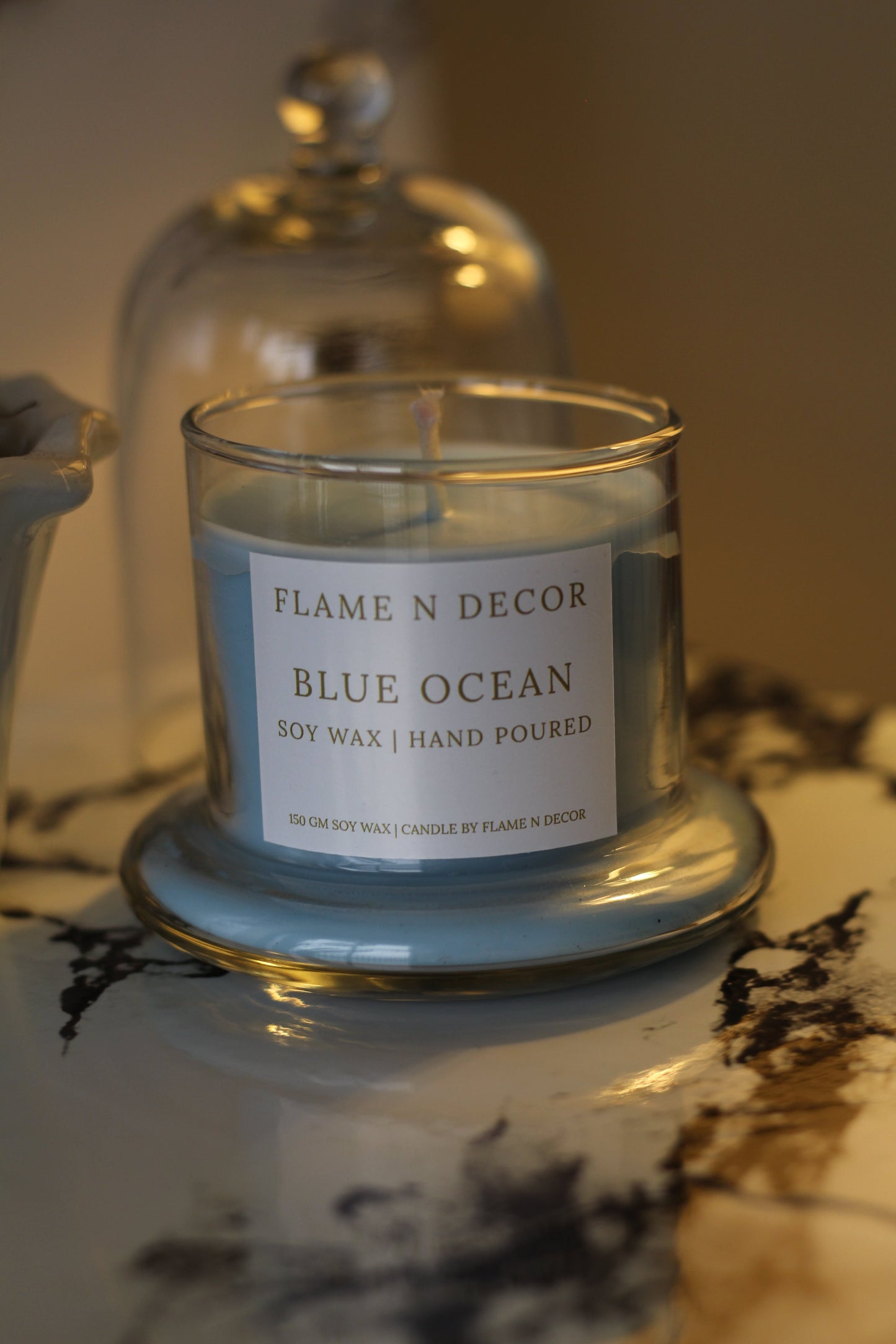 Bell Jar Candle With Glass Dome | Blue Ocean Soy Candle